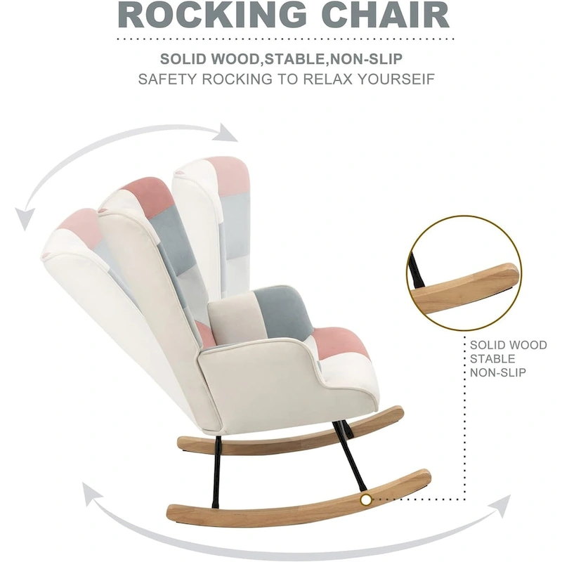 Rocking Chair Upholstered Glider Rocker Rocking Accent Chair Padded Seat with High Backrest Armchair