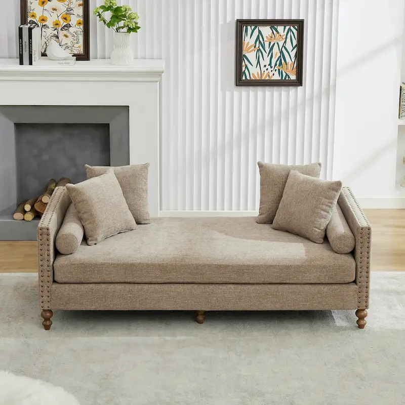 Upholstered Chaise Lounge with Nailhead Trim