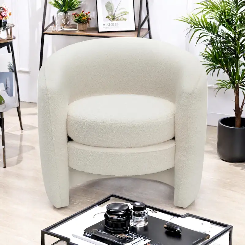 Boucle Upholstered Accent Chair with Curved Back, Plush Seating and No Assembly Required