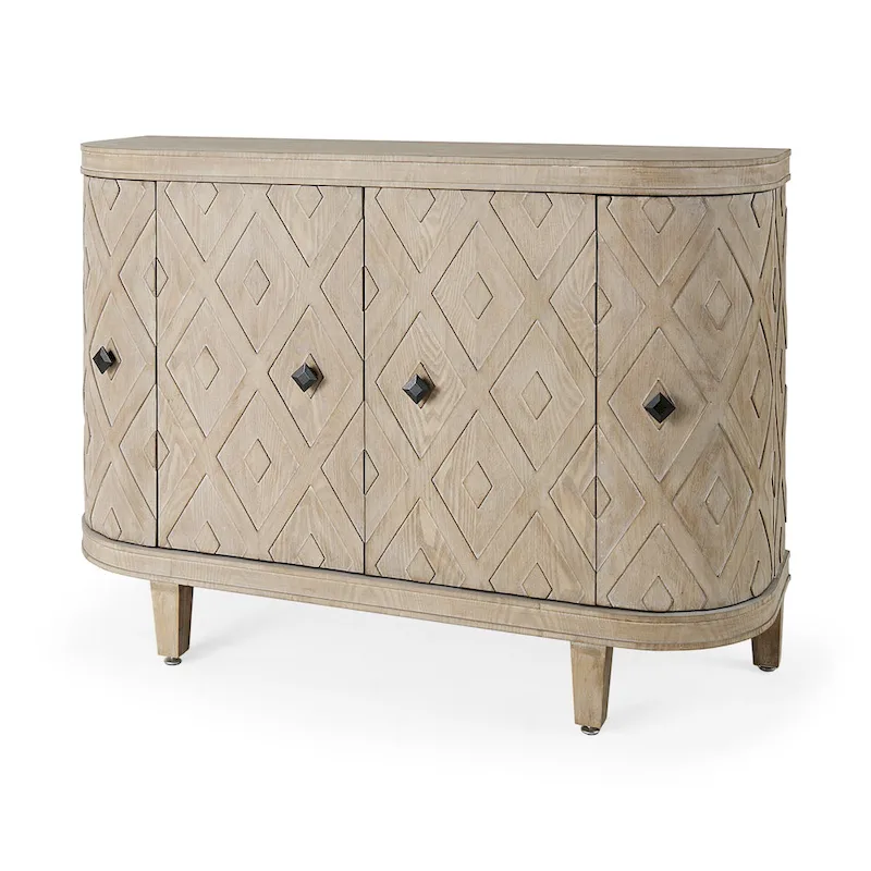 Lennon Beige Fir Veneer 4 Door Cabinet - 47.2L x 15.0W x 33.1H