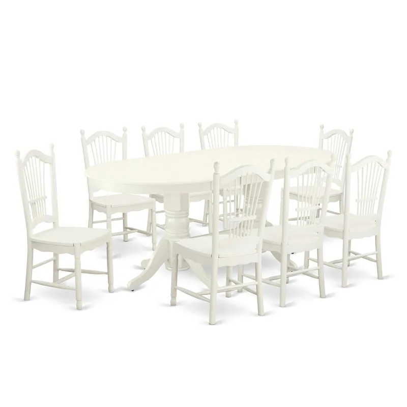 East West Furniture Dining Set- an Oval Dining Table and Wood Seat Chairs, Linen White(Pieces Options)