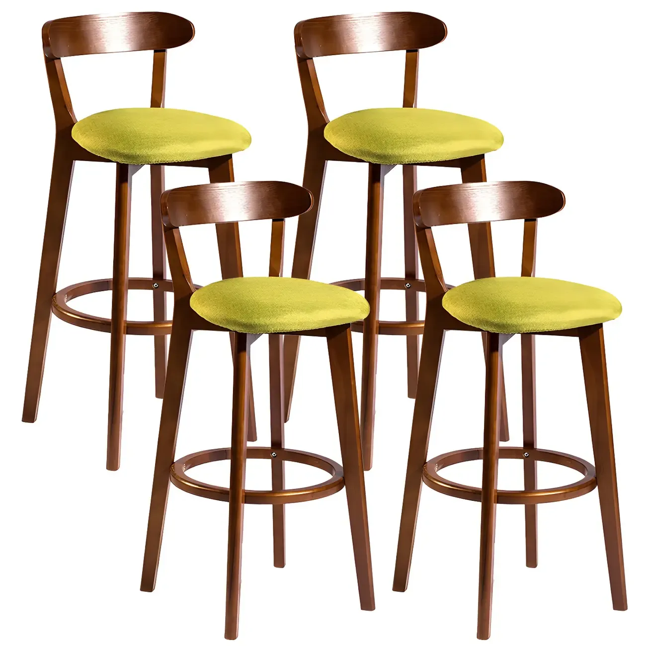 Wooden Upholstered Low Back Bar Height Stools Set of 2
