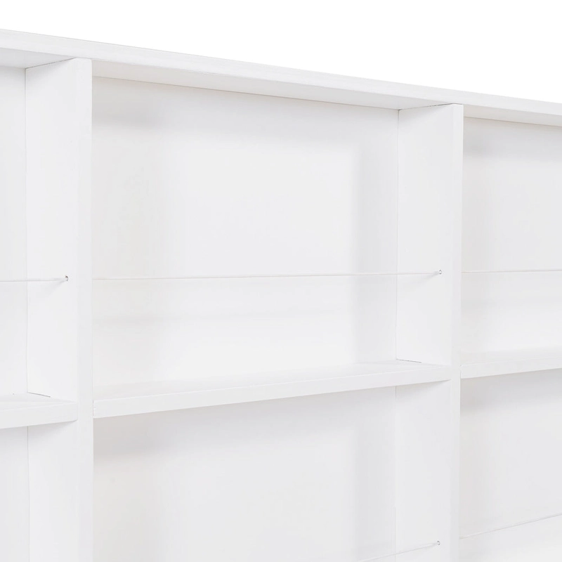 White Full Pine Kids House Platform Bed with Trundle, Shelf, and Roof