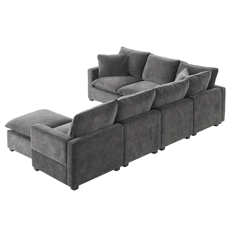 Nestfair Modern U Shape Modular Sofa 7 Seat Chenille Sectional Couch Set with 2 Pillows Included