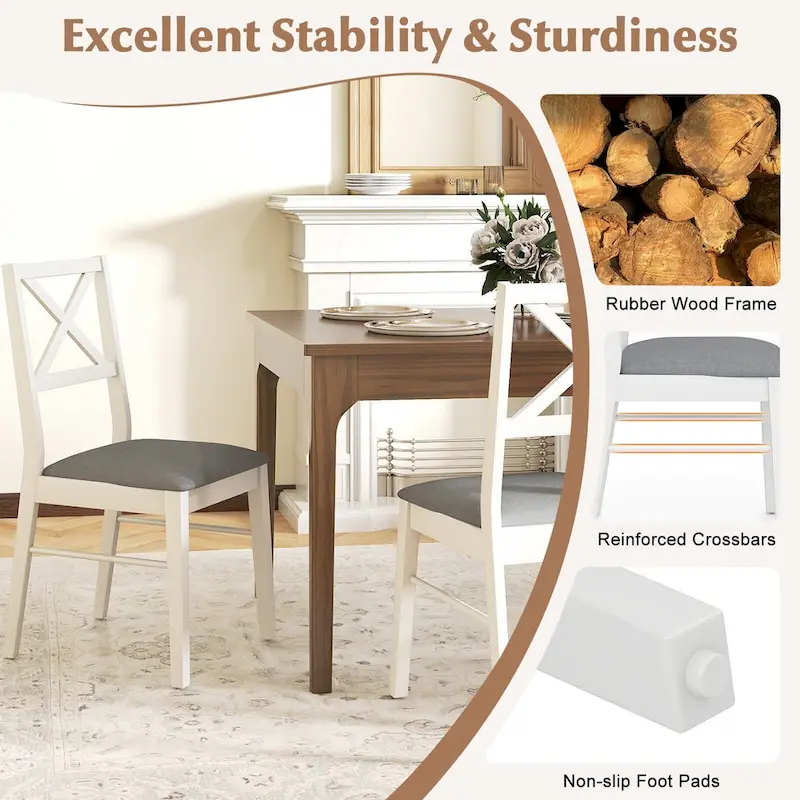 Gymax Dining Chairs Set of 4 Upholstered Kitchen Side Chairs w/ Rubber