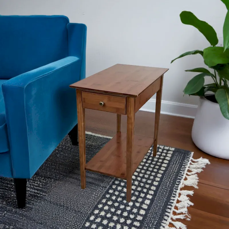 Solid Bamboo Recliner Table with Drawer