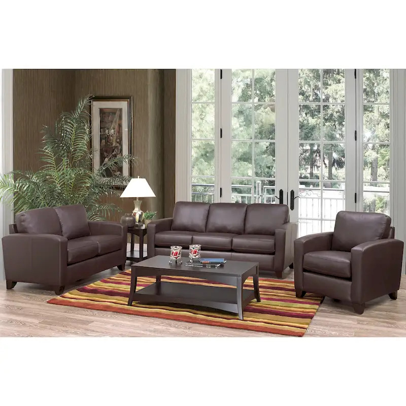 Bryce Italian Top Grain Leather Sofa, Loveseat and Chair Set
