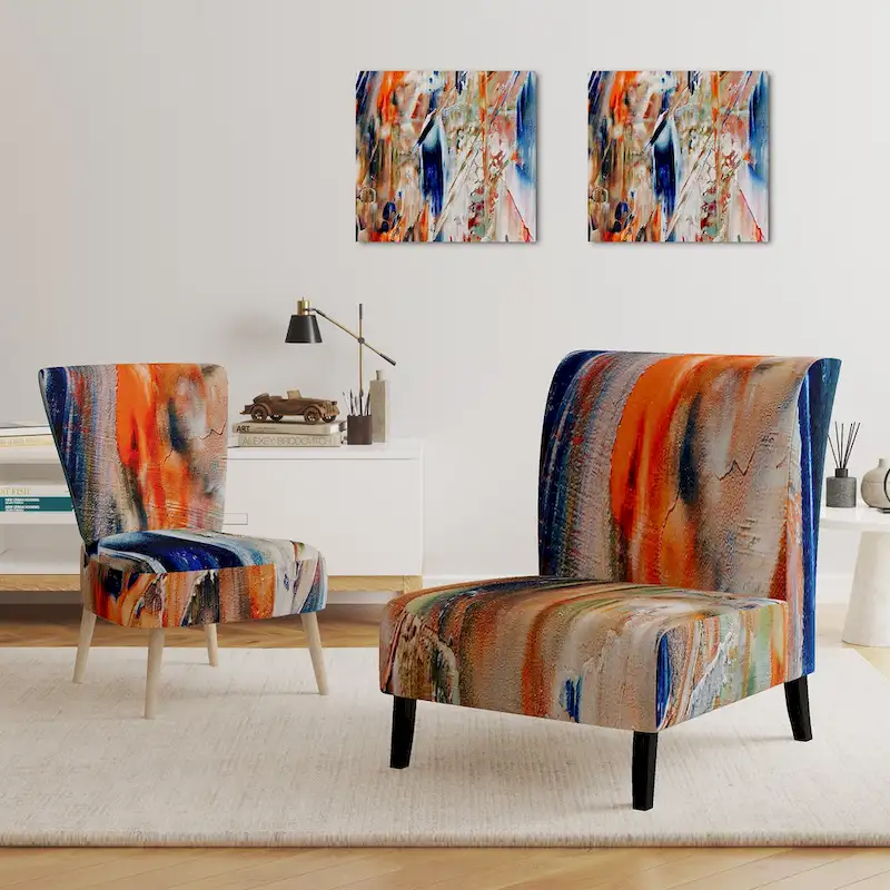 Designart Colorful Abstract Painting Strokes II Upholstered Modern Accent Chair and Arm Chair