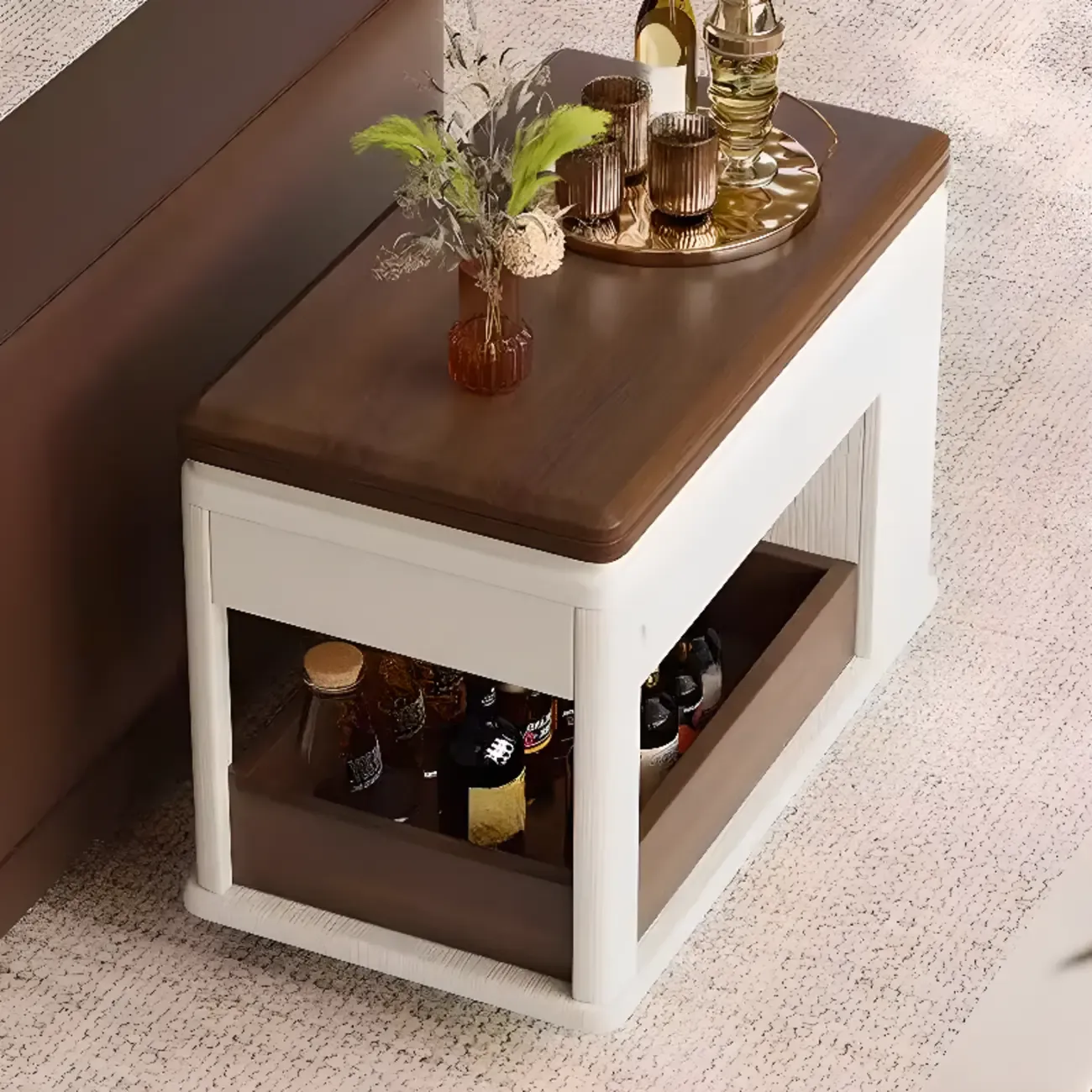 Multi-functional Wood Rolling Side Table Foldable Table Top