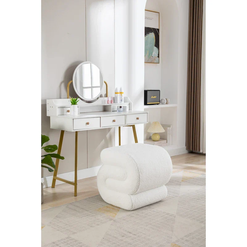 Modern S-shape Fabric Ottoman Makeup Stool Footstool