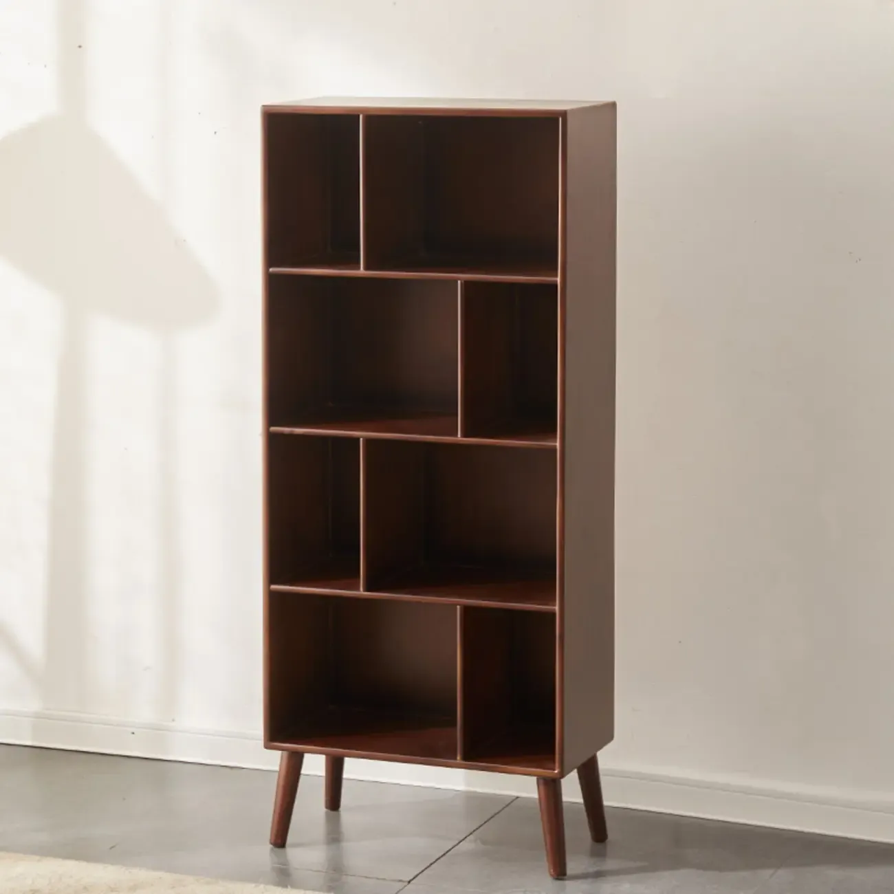 Modern Brown Wooden 4-Tier Vertical Bookcase
