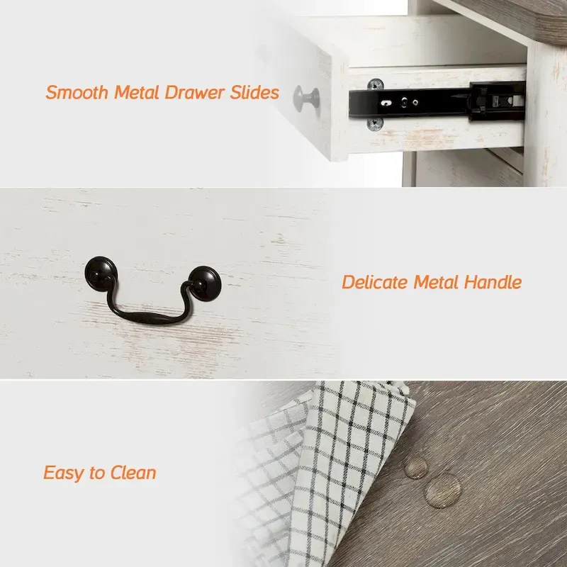 WAMPAT Farmhouse 3PCS Bedroom Set, 59 W Large Sideboard Buffet Cabinet,and Wood Nightstands Set of 2 with Charging Station