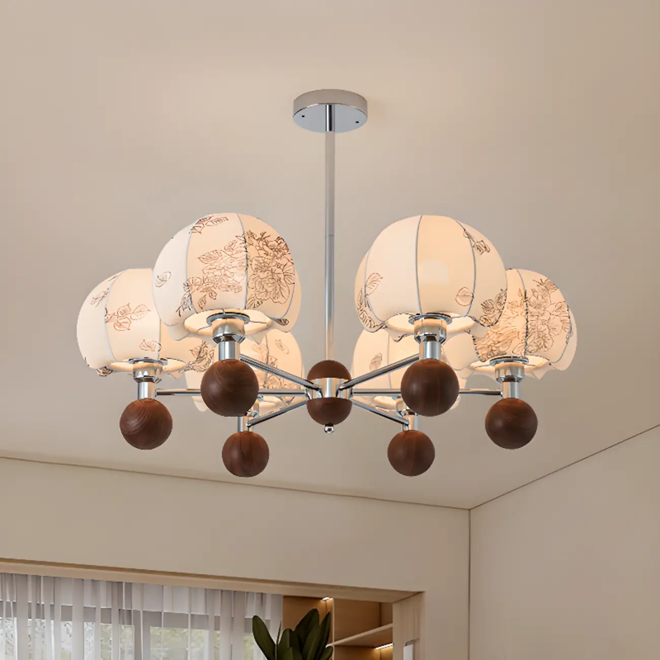 Rustic Beige Flower Fabric Elegant Chandelier