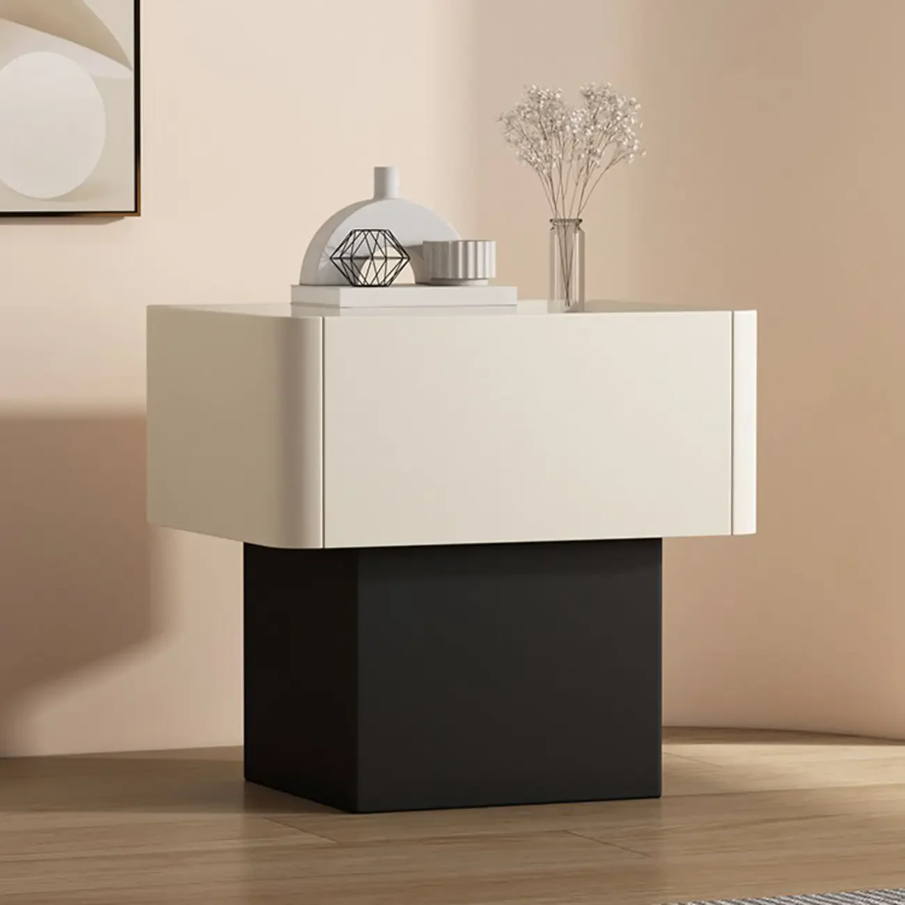 Modern Faux Leather Drawer Nightstand with Stone Top