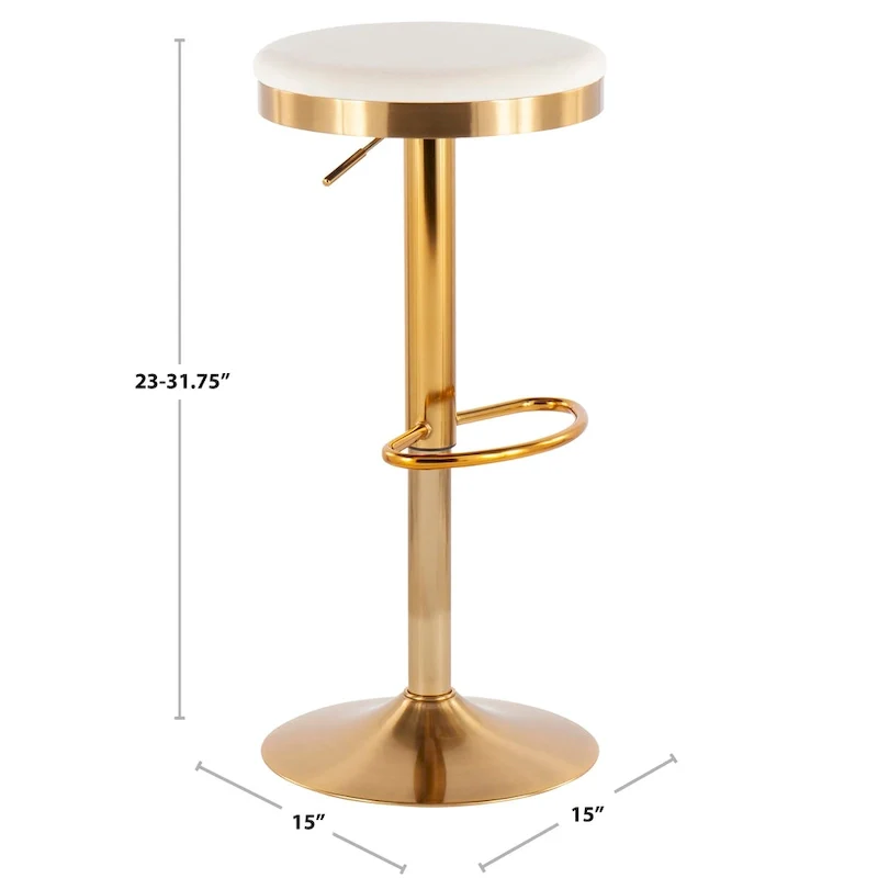 Gold Steel Barstool with Upholstered Seat - Set of 2 - Adjustable Height 23-31.75H