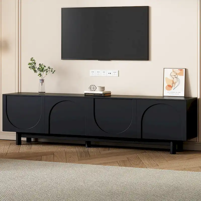 TV Stand for TVs Up to 78 , Entertainment Center with Solid Wood Legs, Practical Media Console with Adjustable Shelves