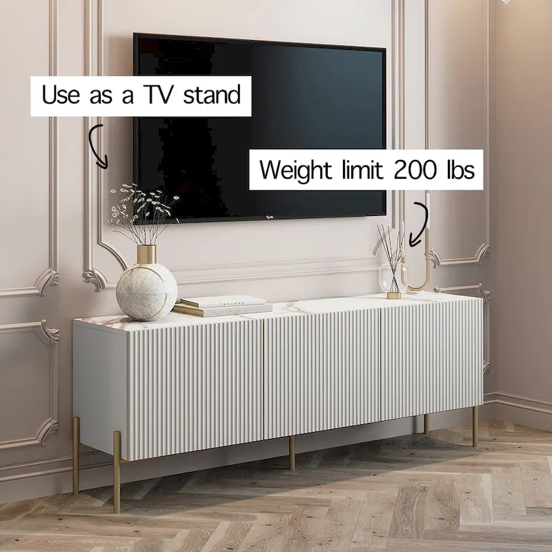 Living Skog Selline Beige TV Stand Console Fits TV's up to 65 in. with Metal Legs in Art Deco Design