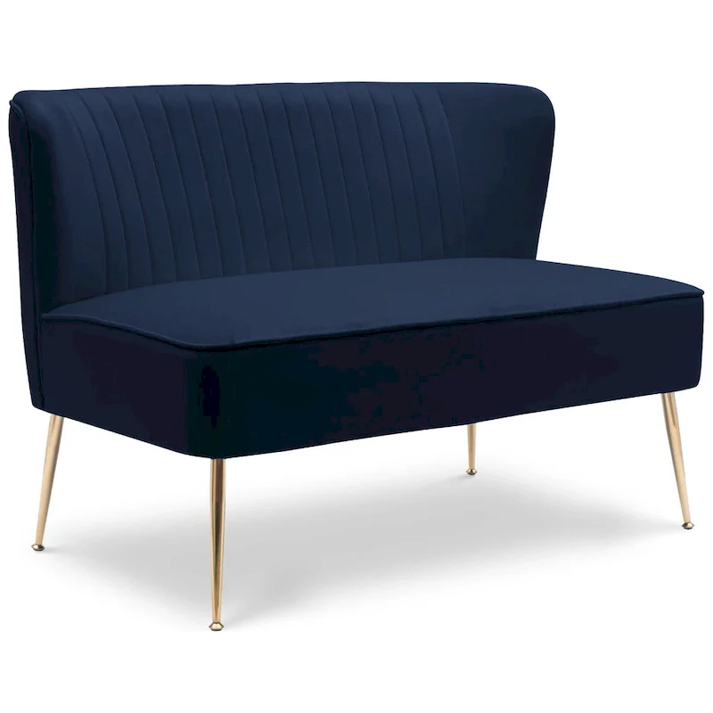 Upholstered Velvet Polyester 46 Wide Loveseat - Armless/ Scalloped Back