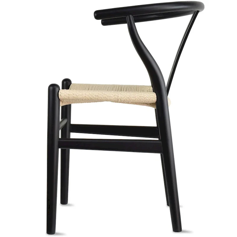Set of 2 Wood Dining Chairs with Woven Rope Seat