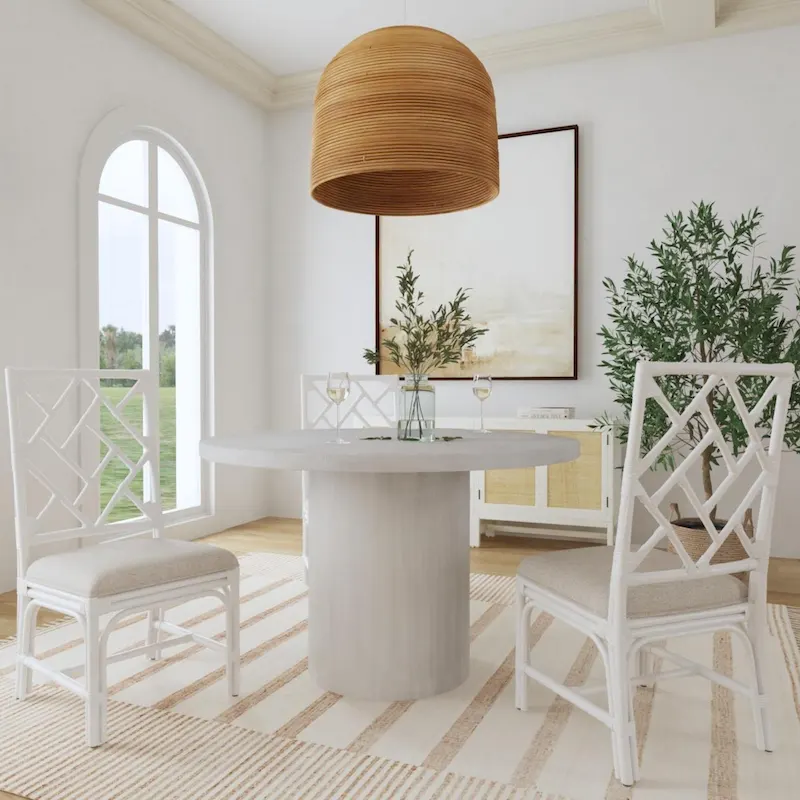 Natural Rattan Handmade Chippendale Cushioned Dining Chairs by East at Main