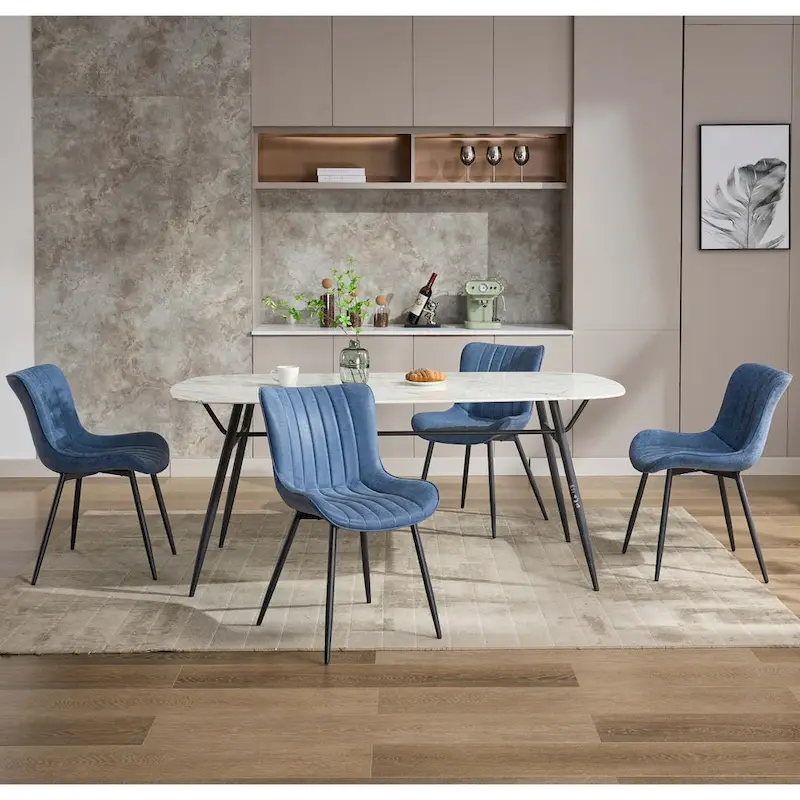 Living Dining Chairs Set of 2, Faux Leather Armless Side Chairs with Metal Legs