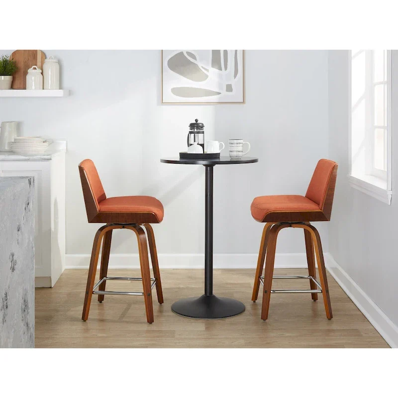 24 Fixed-Height Counter Stool with Bent Wood Legs & Square Footrest (Set of 2)
