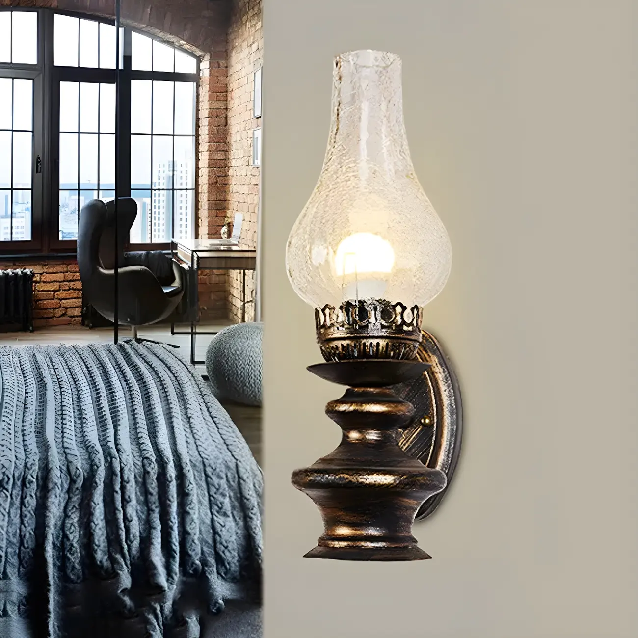 Industrial Brass Vintage Candle Glass Shade Wall Lamp