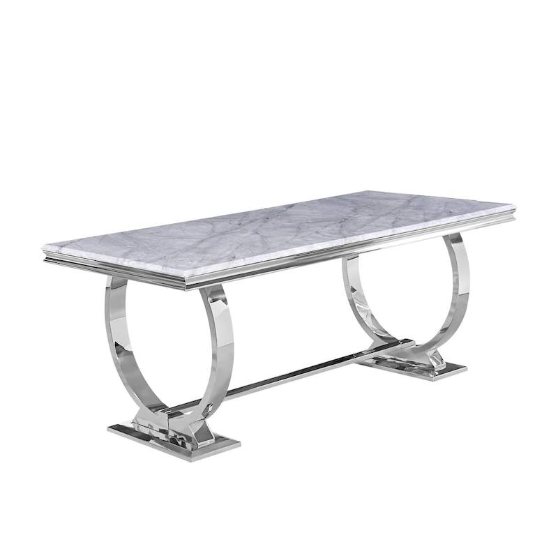 Modern Dining Room Table with Stainless Steel Metal U-Base