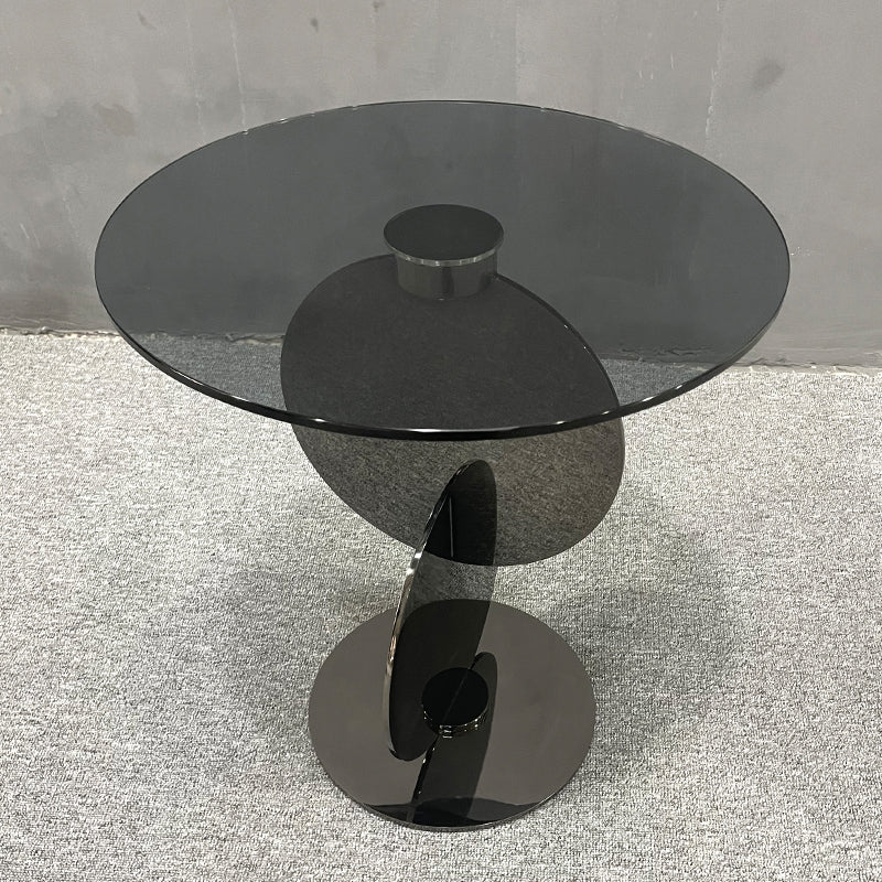 Scandinavian Glass Round Coffee Table Abstract Base