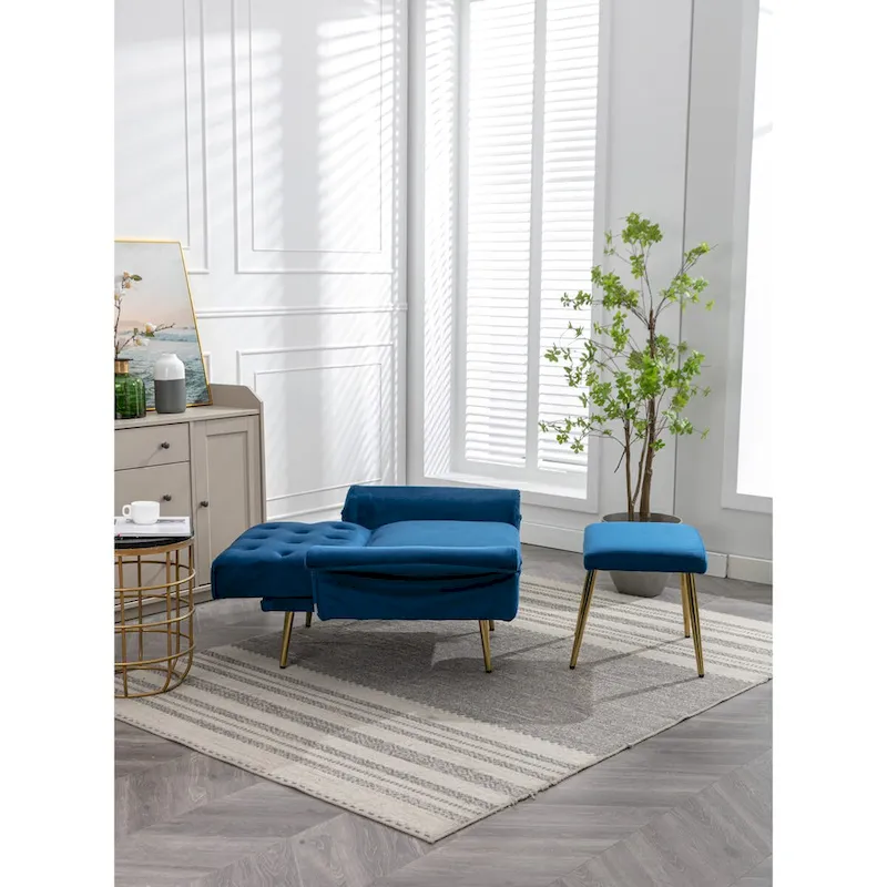 Velvet Accent Chair with Adjustable Armrests and Backrest, Button Tufted Lounge Chair, Single Recliner Armchair with Ottoman