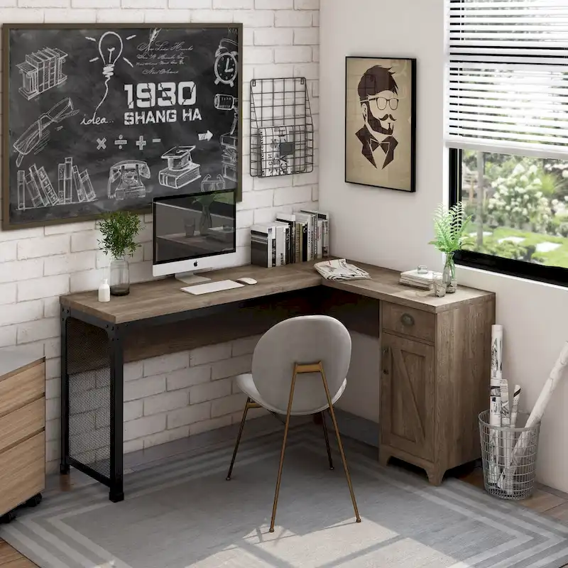 DH BASIC Farmhouse 61-inch L-shape Desk by Denhour