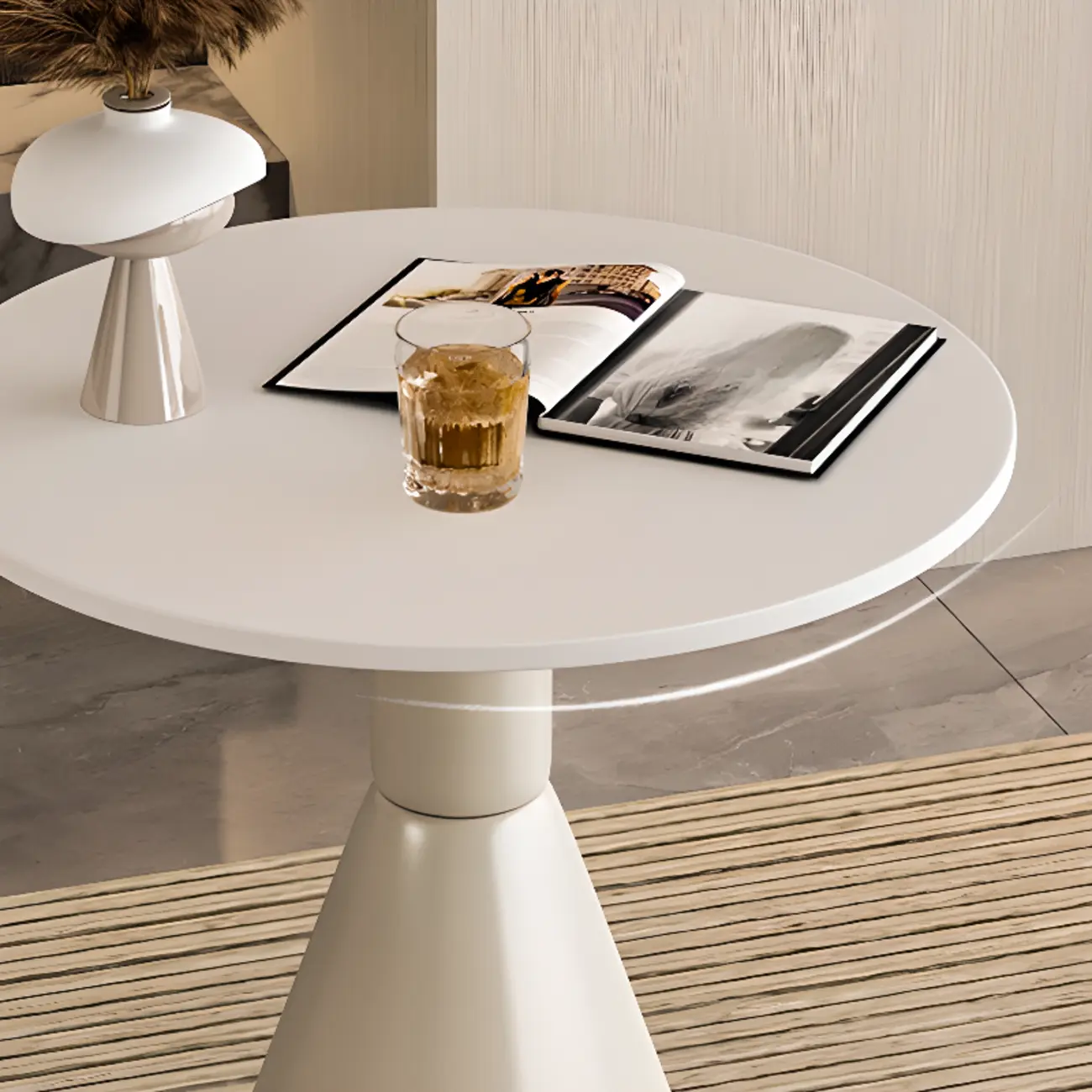 Modish Stone Round End Table with Metal Base