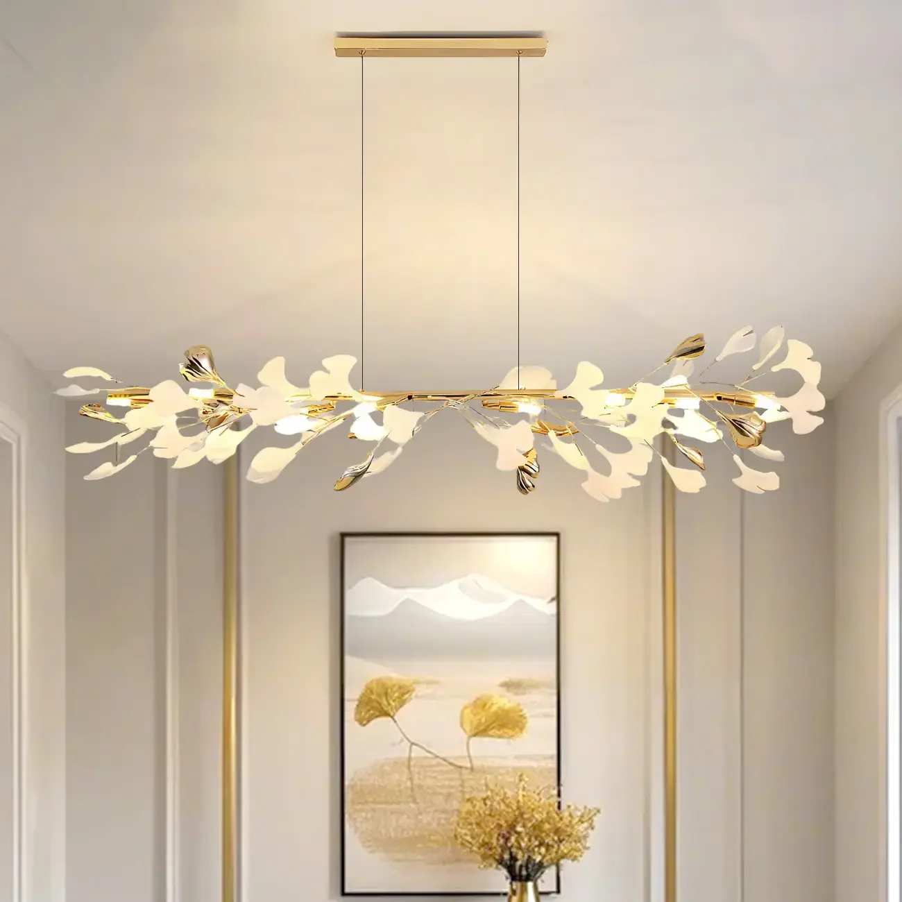 Adjustable Modern White 8-Light Leaf Island Light
