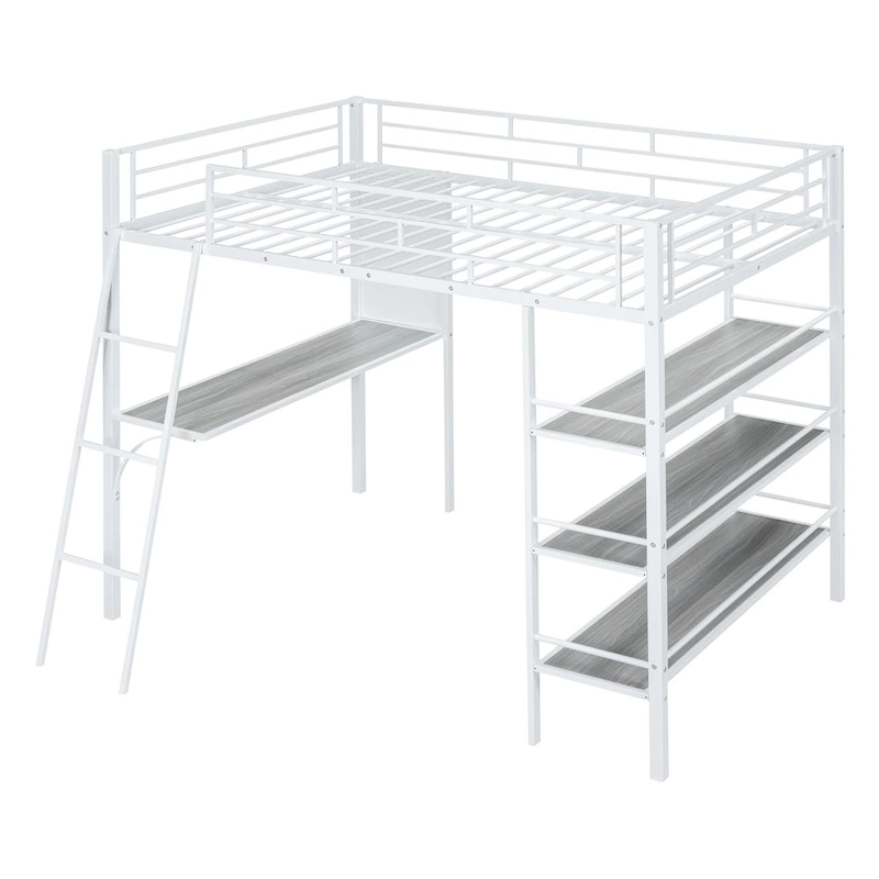 Twin Metal Loft Bed with Built-in Desk