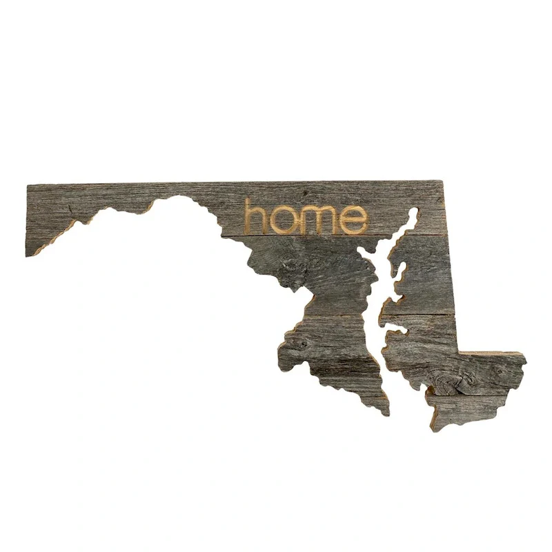 Large Rustic Farmhouse Maryland Home State Reclaimed Wood Wall Sign