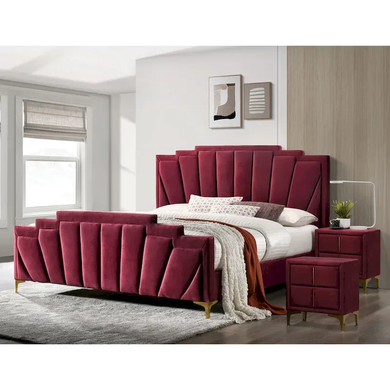 Furniture of America Glim Art Deco 3-Piece Shell Tufted Upholstered Bedroom Set