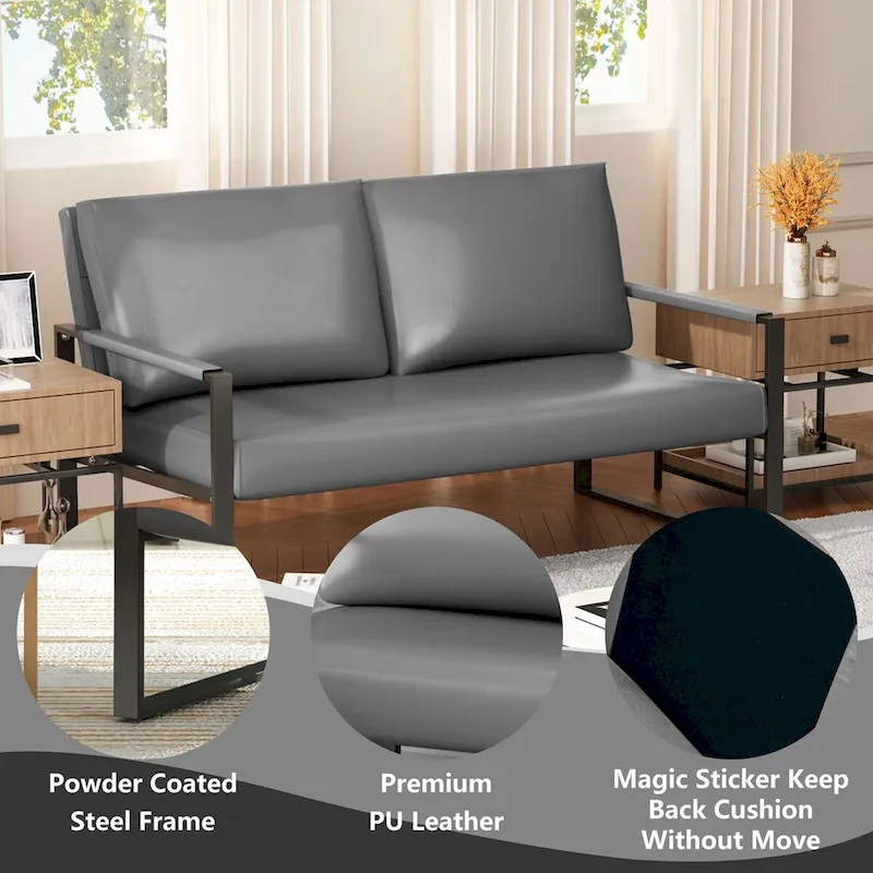 Mieres Mid-Century Style 3-Piece PU Leather Living Room Sofa Set Including 2 Armchairs and 1 Loveseat Sofa