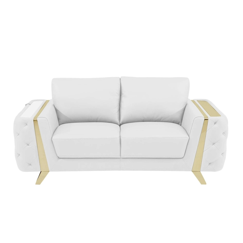 HomeRoots 72 White And Gold Genuine Leather Loveseat