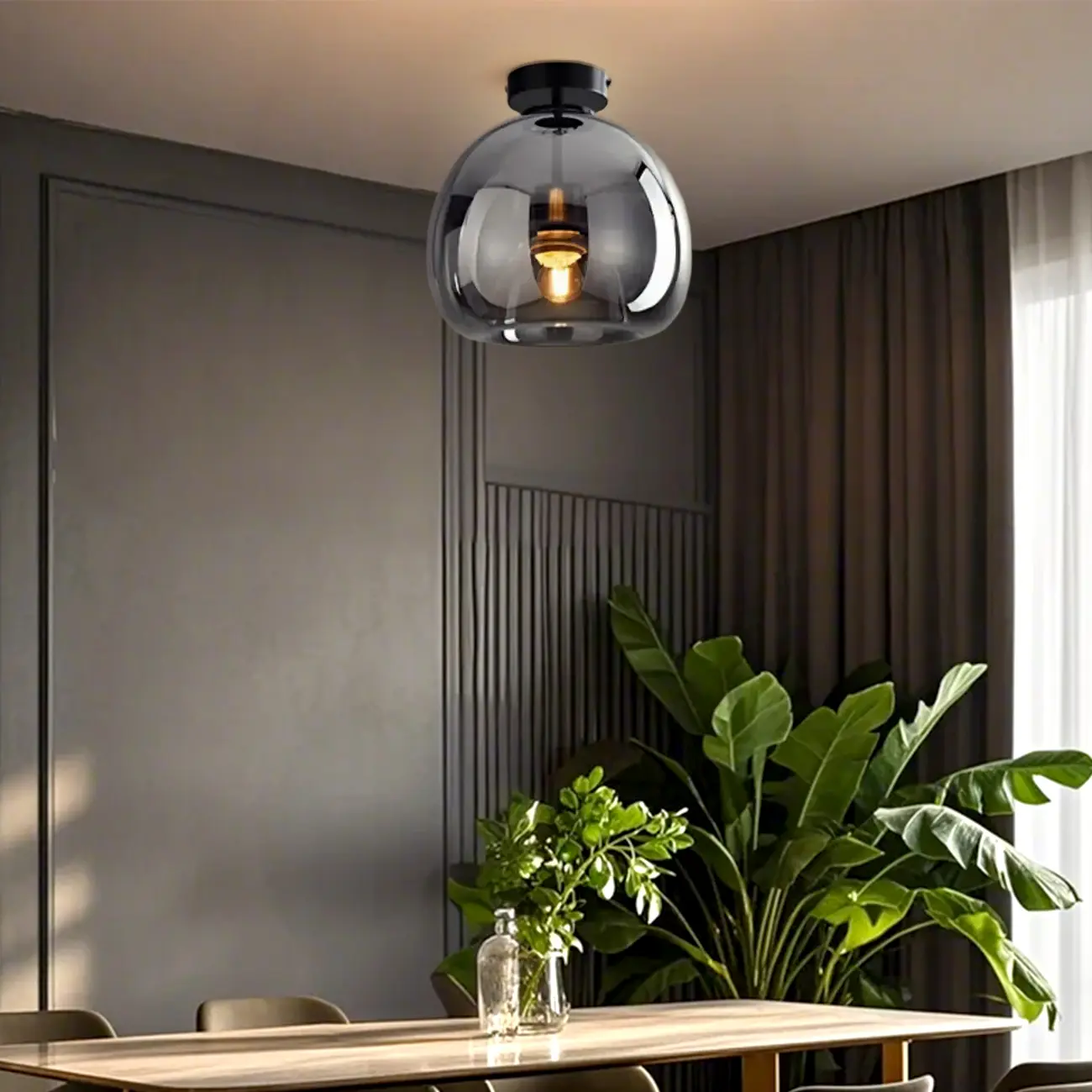 Modern Mini Clear Smoke Glass Dome Semi Flush Ceiling Light