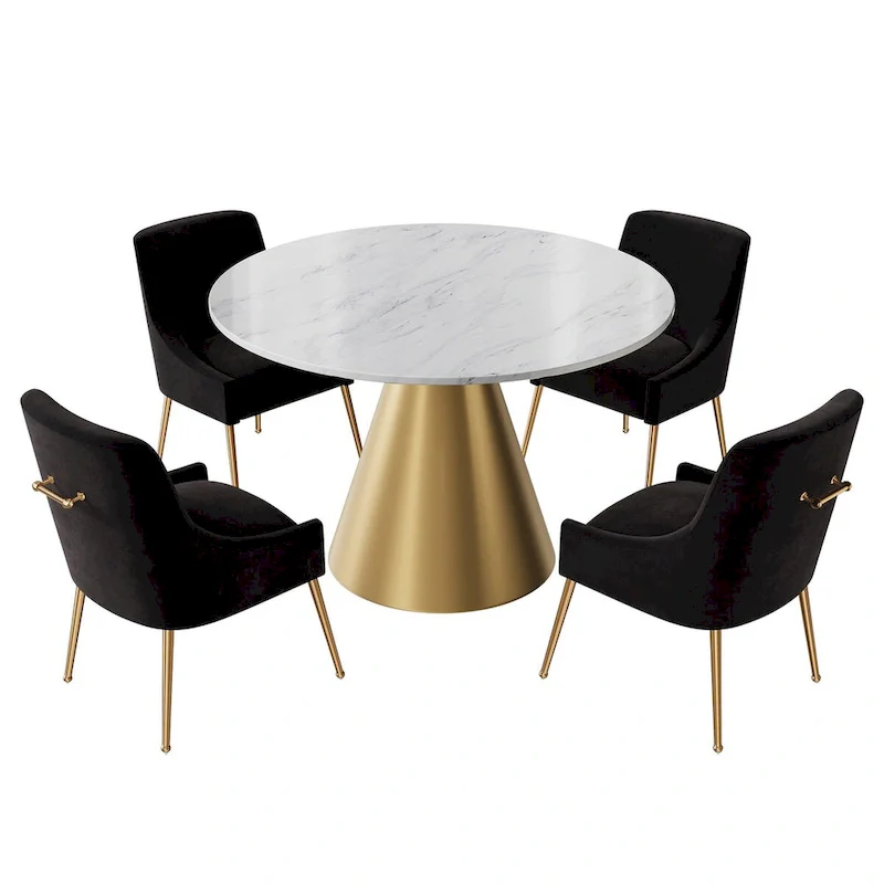 48 Marble Top Metal Dining Table with Velvet Dining Chair Set