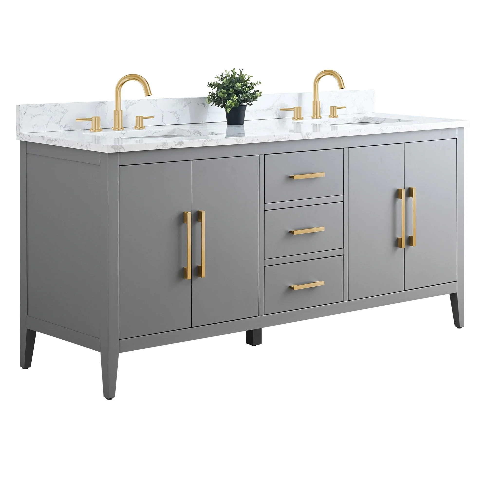 Vanity Art 72 Double Sink Bathroom Vanity Cabinet with Engineered Marble Top