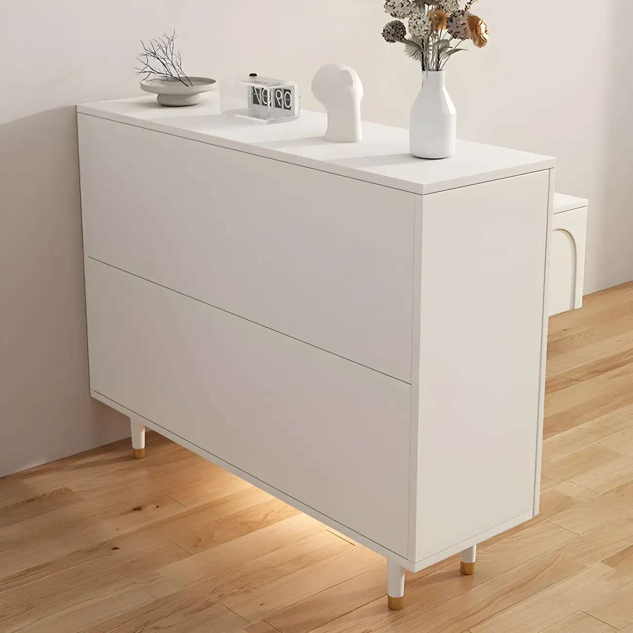 Green Wood Shoe Cabinet with Adjustable Shelves