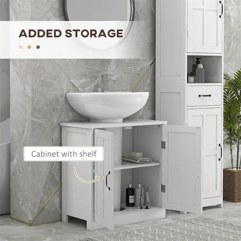 Bathroom Wood Pedestal Sink Cabinet with Adjustable Shelf (No Sink)