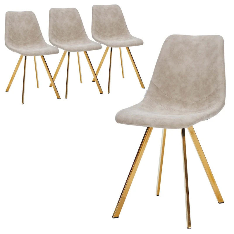Leather Dining Chair Set of 4 With Gold Metal Legs Modern Accent Side Chair