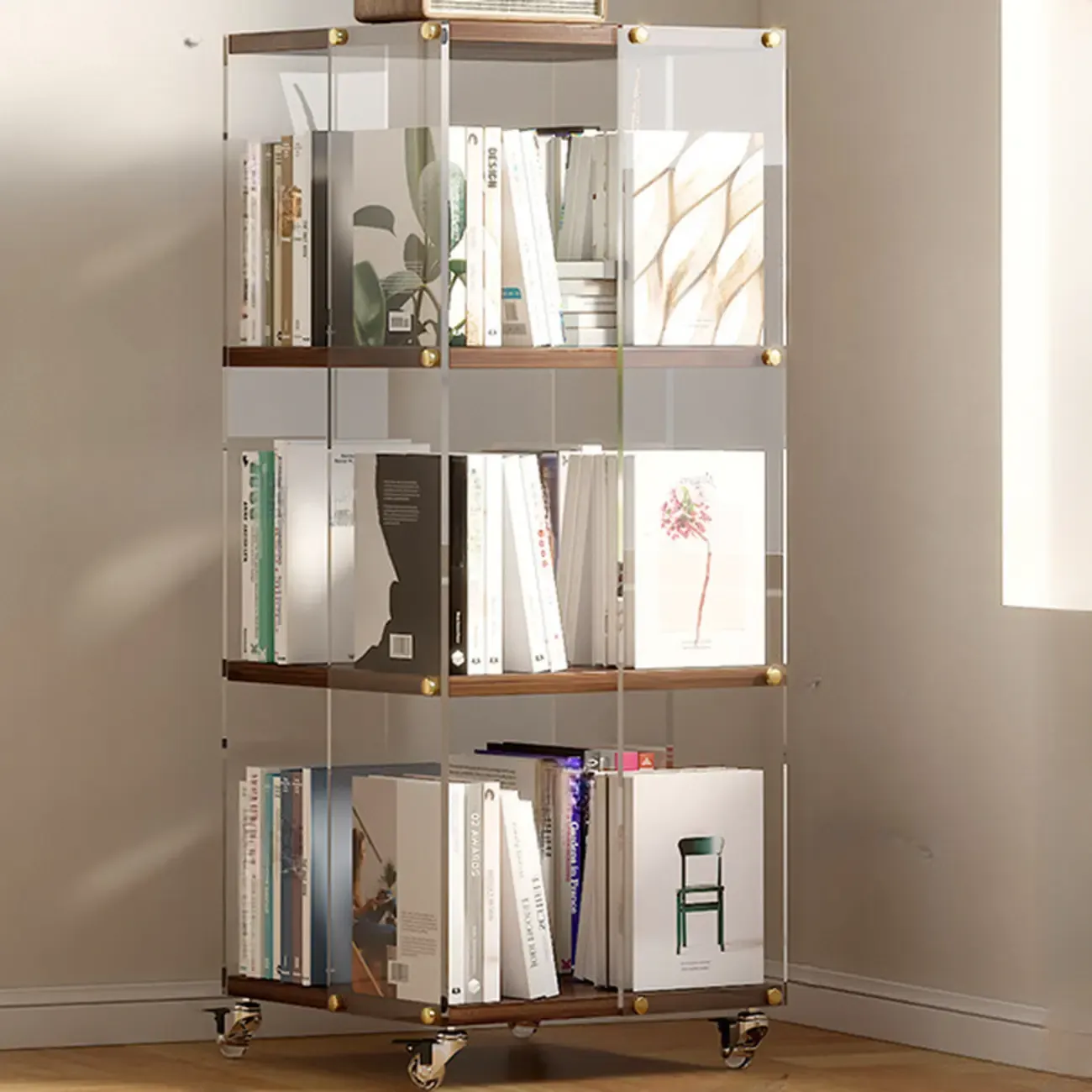 Art Deco Square Timber Shelf Glass Panel Swivel Chest