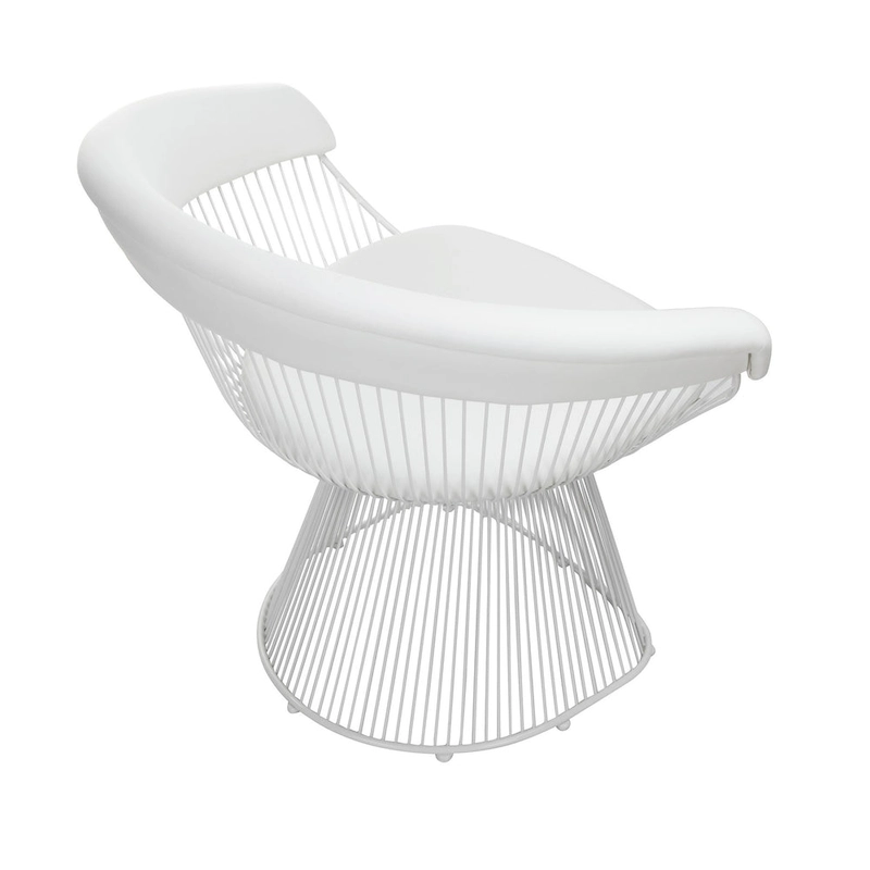 Coll 33 Inch Accent Chair, Slatted Metal Curved Back, White Faux Leather