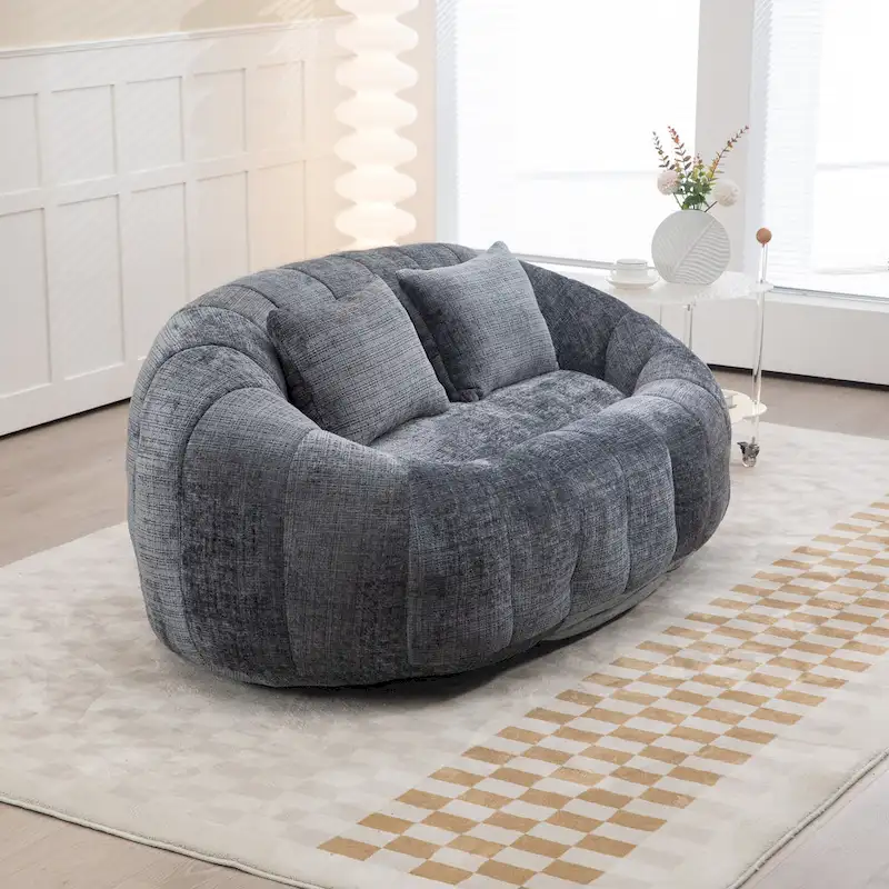 Gray Modern 59 Chenille Loveseat Chaise Lounge Chair