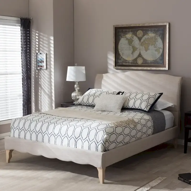 The Gray Barn Ayrshire Downs French Classic Modern Style Beige Mix Linen Fabric Platform Bed