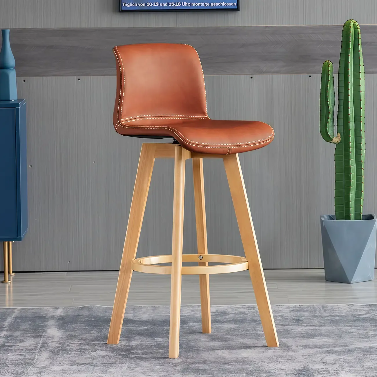 Saddle Leather Counter Height Low Back Swivel Bar Stools