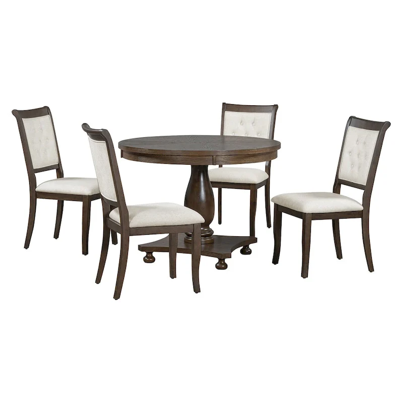 Retro Round Dining Table with 4 Upholstered Chairs